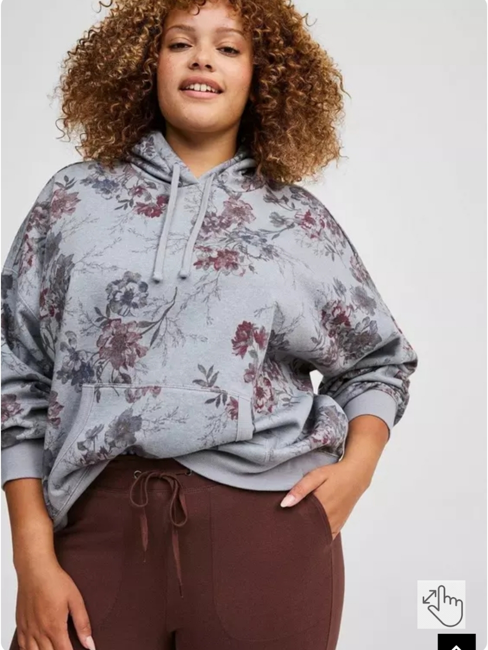 torrid Floral Pullover Hoodie in Light Gray with Mauve Accents